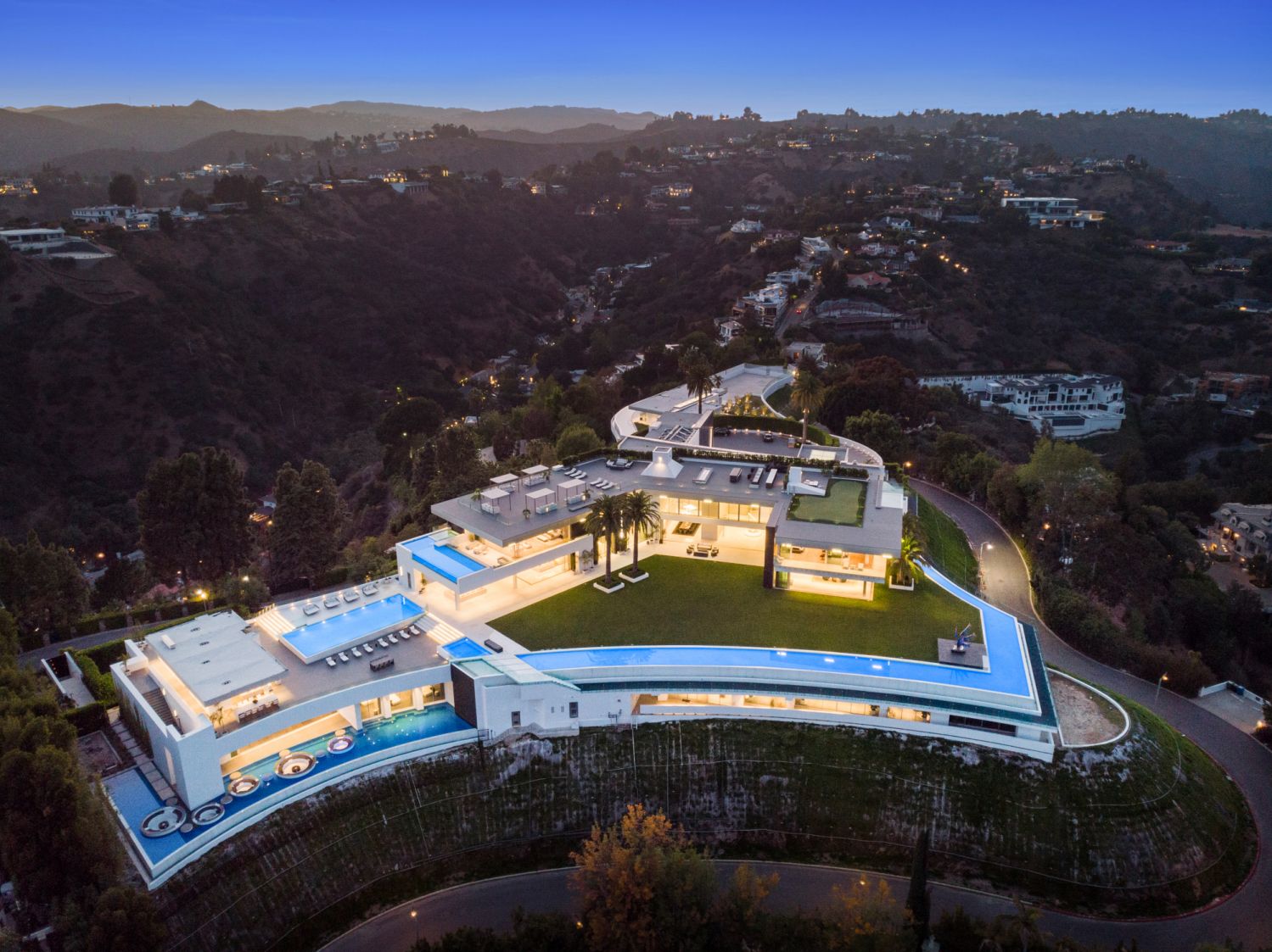 The One mega-mansion Los Angeles night view